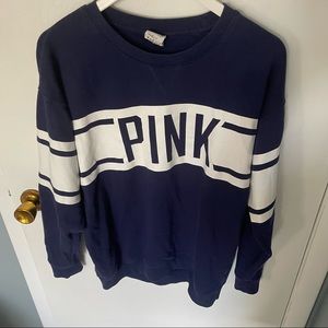 RARE Victoria’s Secret PINK Navy Varsity Crew Neck Sweatshirt